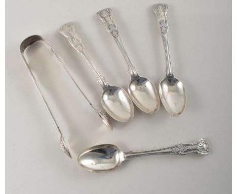 Quantity of silver flatware, including eight spoons, Kings pattern, 10.5oz, and a pair of sugar tongs, 2oz, (9).