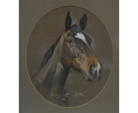 Ashley West, "Girlie", equestrian portrait, pastel, signed, titled, dated '84, oval, 38cm x 31cm, and a large collection of p