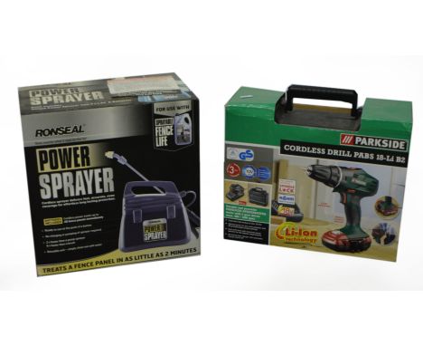 Power sprayer, drills, coiled hose and other tools.