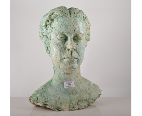 Biddy Bennion, portrait bust of a girl, painted plaster, hardwood plinth, height 39cm and four other similar portrait busts, 