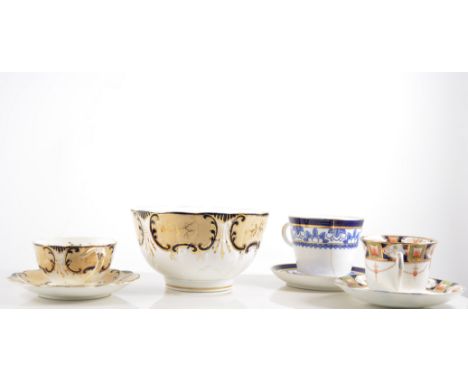 Victorian part tea service, moulded with scrolled panels, (a.f.), Copeland tea ware and a Victorian part tea set, (2 boxes).