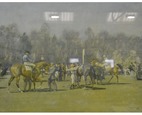 After Alfred Munnings, The Paddock at Epsom, Spring Meeting, colour print, 46cm x 56cm and after George Wright, Hunting scene