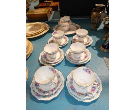 A Foley bone china 21 piece tea service in the Cornflower pattern for six places.