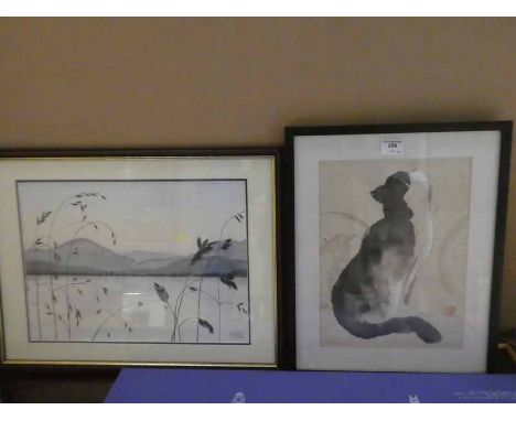 Japanese print, watercolour signed G. Cutler and Lancaster B MK1 unframed print of a blueprint