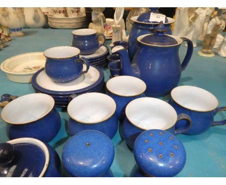 A quantity of blue Denby Stoneware tea service mini rabbit and Wedgewood Peter Rabbit dish