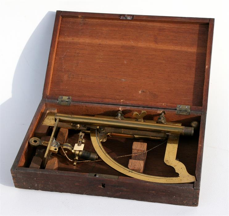 A late 19th century lacquered brass scientific instrument by 'J Miller, Edinburgh', boxed.