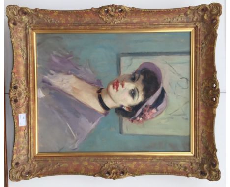 A portrait study of a lady, oil on canvas board, H 46 x W 37 cm