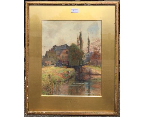 Charles A. Wilkinson (b. 1830): 'Hemmingford Lock & Mill'; watercolour, signed lower right, H 37 x W 35 cm.  Provenance: With