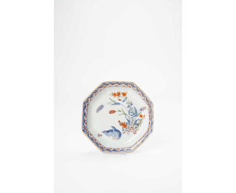 A JAPANESE ARITA 'QUAIL AND MILLET' DISHEDO PERIOD, C.1700-20The octagonal body decorated in underglaze blue, gilt and polych