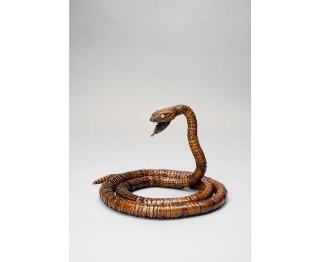 A RARE AND IMPRESSIVELY LONG JAPANESE WOOD JIZAI OKIMONO (ARTICULATED MODEL) OF A SNAKE BY MASAKAZUMEIJI ERA, 19TH/20TH CENTU