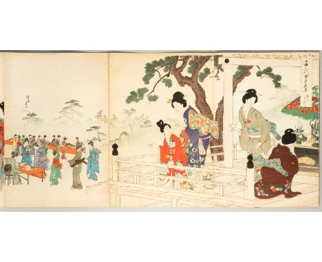 YOSHU / TOYOHARA CHIKANOBU (1838-1912)MEIJI ERA, C.1895An accordion album of ten Japanese woodblock print triptychs, comprisi