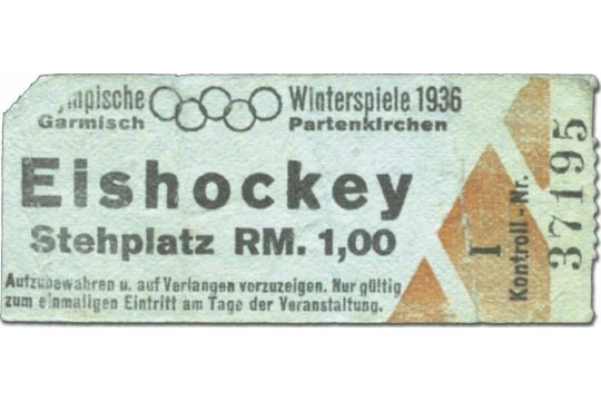 Olympic Winter Games 1936 Ticket Ice Hockey In Garmisch Partenkirchen Main Stand Ticket Size