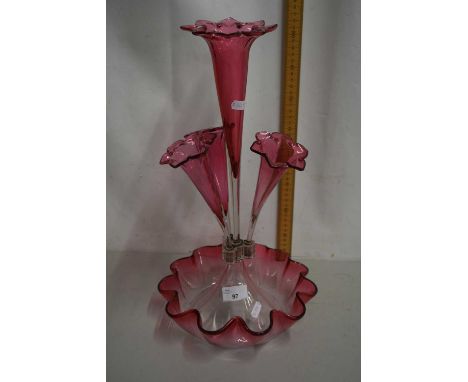 A cranberry tinted epergne vase