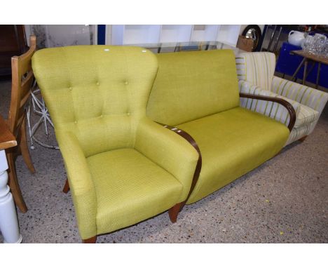 Laura Ashley - a modern green upholstered two seater sofa in the Art Deco style together with a similarly upholstered button 