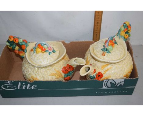 Two Clarice Cliff Newport Pottery Celtic Harvest teapots