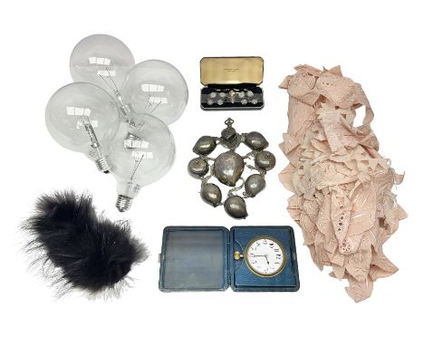 Cased Goliath type travelling clock; cased set of studs; Indian white metal multi-pod spice holder; quantity of continental e