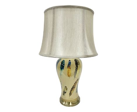 Table lamp of baluster form, decorated with feathers on a cream ground, including shade H63cm