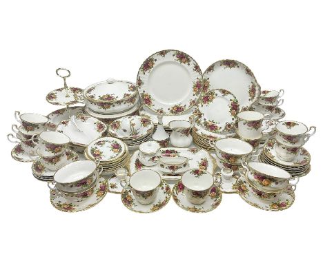 Royal Albert Old Country Roses pattern part tea and dinner service, to include two tureens, eight dinner plates, six side pla
