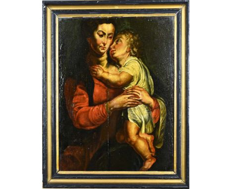Italian School. 18th Century. Virgin and Child. Oil on panel. Restorations. Dimensions: H 69 x W 46 cm. In fair condition.