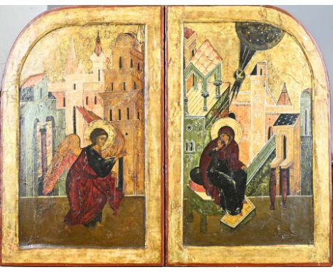 Pair of icons. From: Royal Doors. Annuciation: Message of the Angel Gabriel to Mary. Russian. First half of the 17th century.