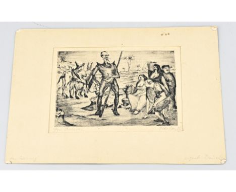 Otto Lais, '25. 1897 - 1988. German School. Don Quixote. Etching on paper. Dimensions: H 23 x W 33.5 cm. In good condition.
