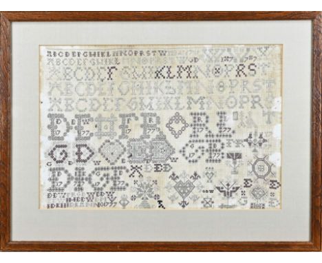 18th century Dutch sampler with annotation 1777. Size: 28 x 42 cm. In good condition.