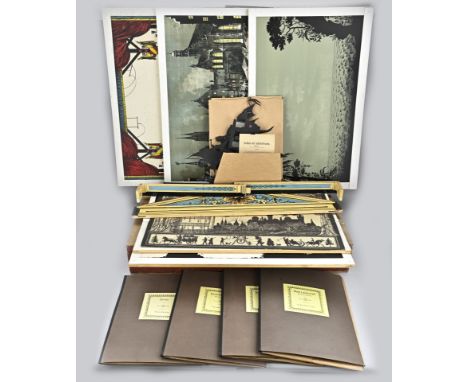Antique German lithographed cardboard shadow theatre. Fabrik AK Martre. Among others; Wald landscape, Circo Elastico. Schwede