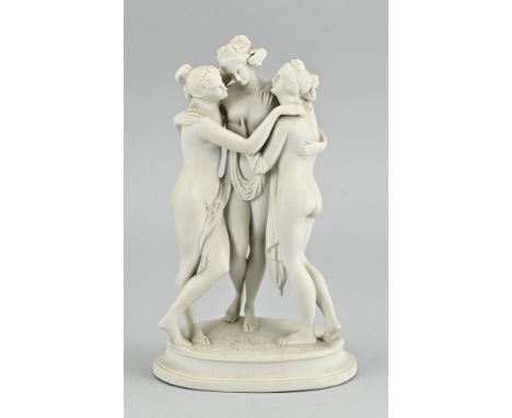 Antique Sitzendorf porcelain figure, the three graces. Size: 24 cm. In good condition.