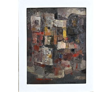 Klaas Bernink, 1958. 1913 - 1996 Glanerbrug. Title: Paris. Abstract composition. Oil on panel. Dimensions: H 50 x W 38 cm. In