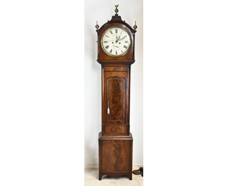 19th Century English mahogany grandfather clock with off-centre second hand + date indication. Scott Owan Crieff. Eight-day m
