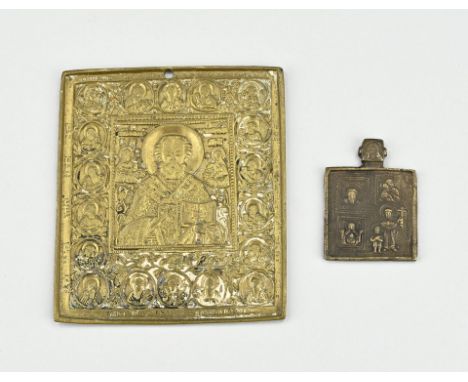 Two antique Russian bronze icons. 19th century. Size: 6.7 - 14.3 cm. In good condition.