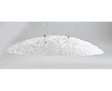 Chrome metal pendant lamp with glass shade by Zijlstra Tiel. Dimensions: 75 x 24 x 15 cm. In good condition.