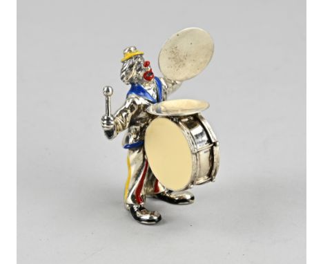 Silver miniature, 925/000, in the form of a musician clown decorated with enamel. 5x4x6cm. approx. 78 grams. In good conditio