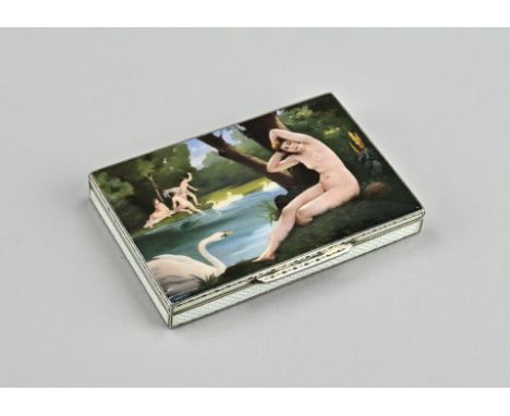 Special silver box, 900/000, decorated with enamel with a representation on the lid. The inside of the box is provided with a
