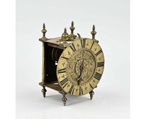 Small, signed French lantern clock. 18th century. Delamare Paris, with verge escapement + alarm. No bell, pendulum, pendulum 