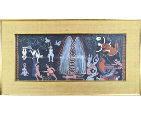 Antique Persian gouache. Religious, figures representation. Gouache on paper. Dimensions: H 28 x W 70 cm. In reasonable condi