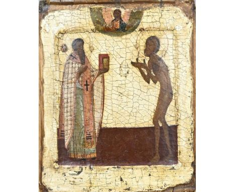 Wasilius the 'Fool for Christ's Sake'. And Wasilius the great church prince. Russia, first half 17th century. Chalk layer par