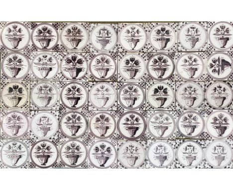 Lot of 40 pieces 19th century manganese-colored flower pot tiles. Size: 13 x 13 cm. In good condition.