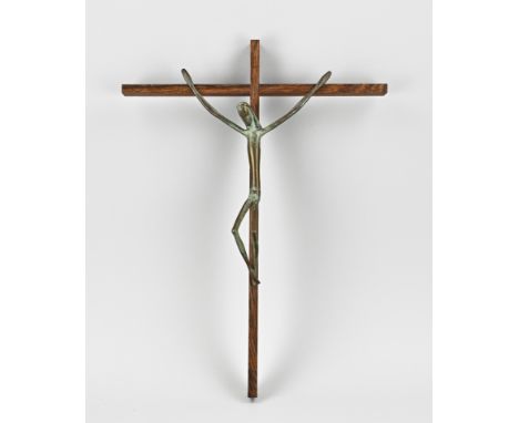 Rosewood holy cross with bronze corpus Christi. In the style of Hagenauer Wien. 20th century. Dimensions: 47 x 35 cm. In good