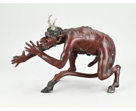Large, antique bronze devil with cold painting. Viennese? Dimensions: 27 x 40 x 15 cm. In good condition.