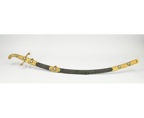Antique decorative scimitar, with bronze gilded hilt, mother of pearl and turquoise. Hungary. First half 20th century. Dimens