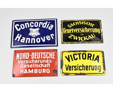 Four antique German enamel advertising signs. 20th century. Size: 18 - 20 cm. In fair/good condition.