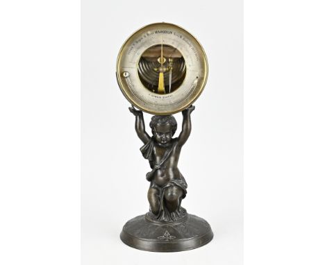 Dutch brass barometer + thermometer on composition metal base. With putti. J. Schmeink Deventer - Reamur. Circa 1900. Size: 3