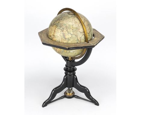 Antique German globe with compass by H. Kiepert Berlin. With ebonised wooden base. Circa 1880. Dimensions: H 47 cm. In good c