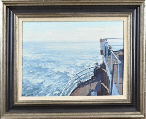 Henk Dekker. 1897 - 1974. Seascape from the bow of a ship. Oil on canvas. Marouflé. Oil on canvas. Dimensions: H 30 x W 40 cm