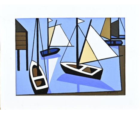 Klaas Bernink, 1960. 1913 - 1996 Glanerbrug. Sailing boats. Acrylic on panel. Dimensions: H 27 x W 37 cm. In good condition.