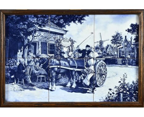 Dutch ceramic 6-pass tile tableau by JC van Hunnik. Tribute to the bridal couple. 20th century. Dimensions: 30 x 45 cm. In go