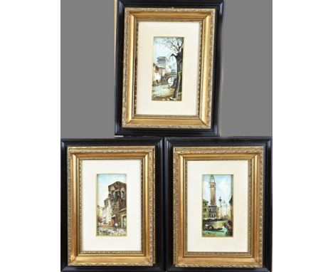 3x G. Pignieri. Italian School. 20th Century. Italian cityscapes. Oil on panel. Dimensions: H 19 x W 9 cm. In good condition.
