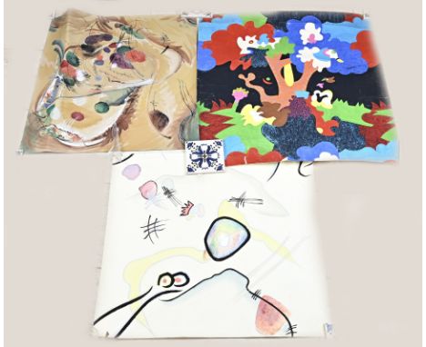 Unsigned, 3x 60s work. Modern compositions on paper. Mixed media. Size: 70 - 80 cm. In reasonable/good condition.