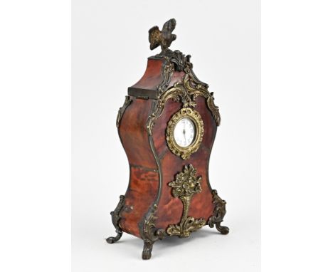 19th Century French bronze-mounted tortoiseshell Portre Montre, with later alarm clock pocket watch. Not tested. Balance good